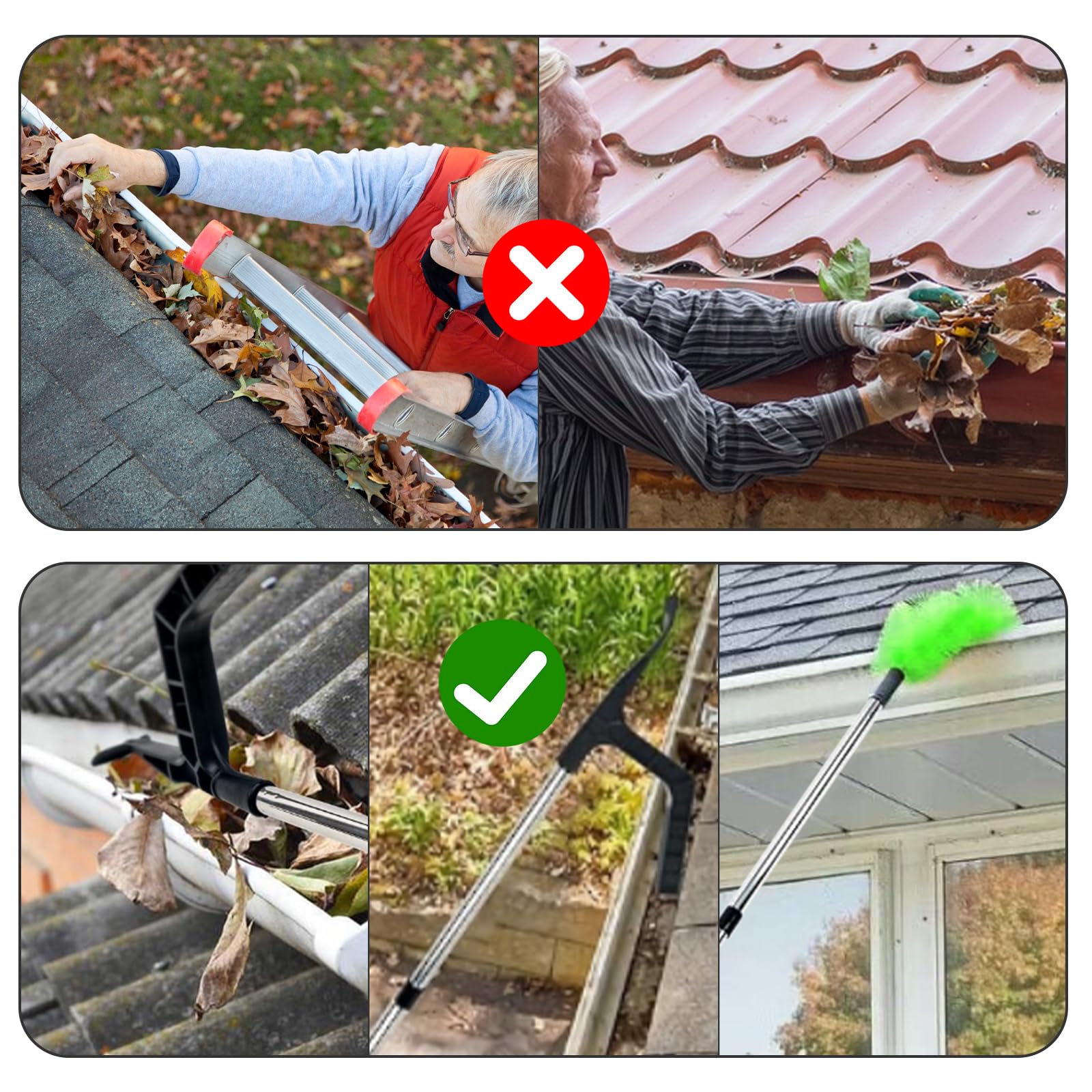 Aolawco Upgraded 320cm 2-in-1 Gutter Cleaning Tools with Gutter Brush & Leaf Shovel - Image 4