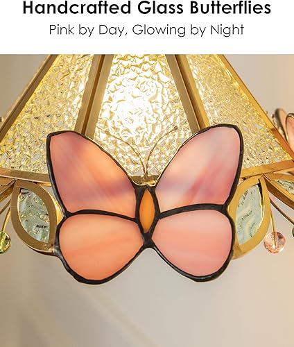 Miniatura 6 de MODIVO Lámpara colgante estilo Tiffany enchufable con diseño de mariposa y polea giratoria, 3 opciones de vidrio (transparente, ondulado,
