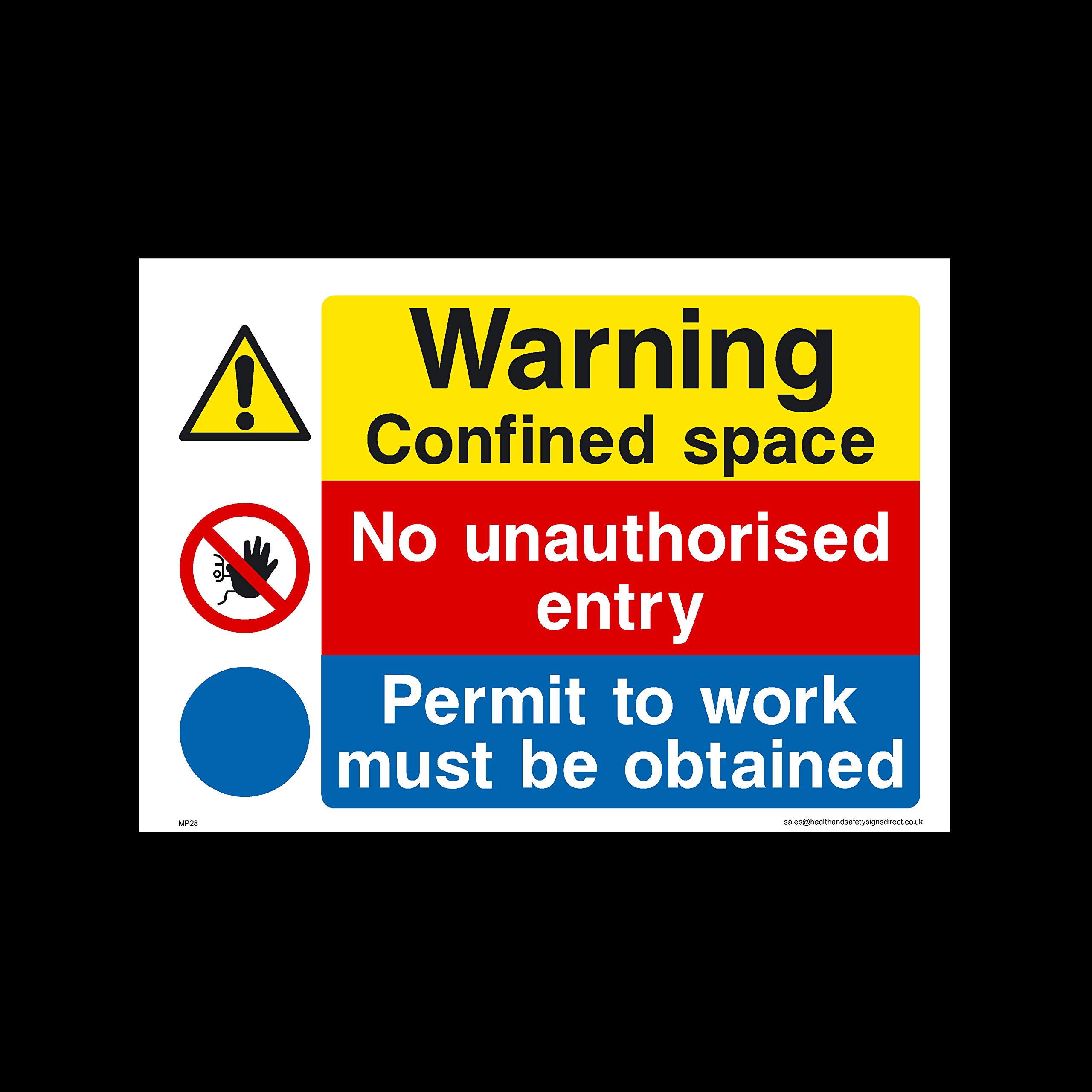 Ussp&S Men's Warning Confined Space - No Unauthorised Entry - Permit Plastic Sign (Mp28) - Danger, Caution, Flammable, Ear Protection, No Smoking, Harness, At Work