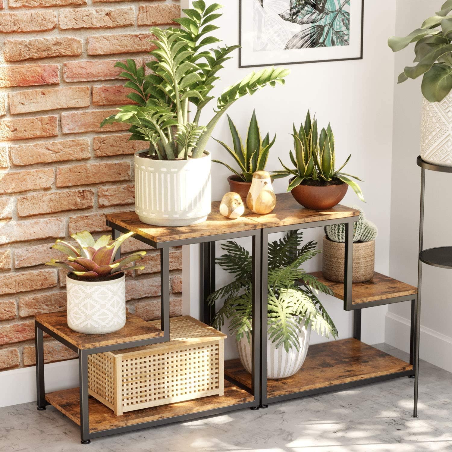 IRONCK End Tables Living Room, 2-Tier Side Table with Storage Shelf, Wood Look Accent Furniture with Metal Frame, Rustic Home Decor, Vintage Brown