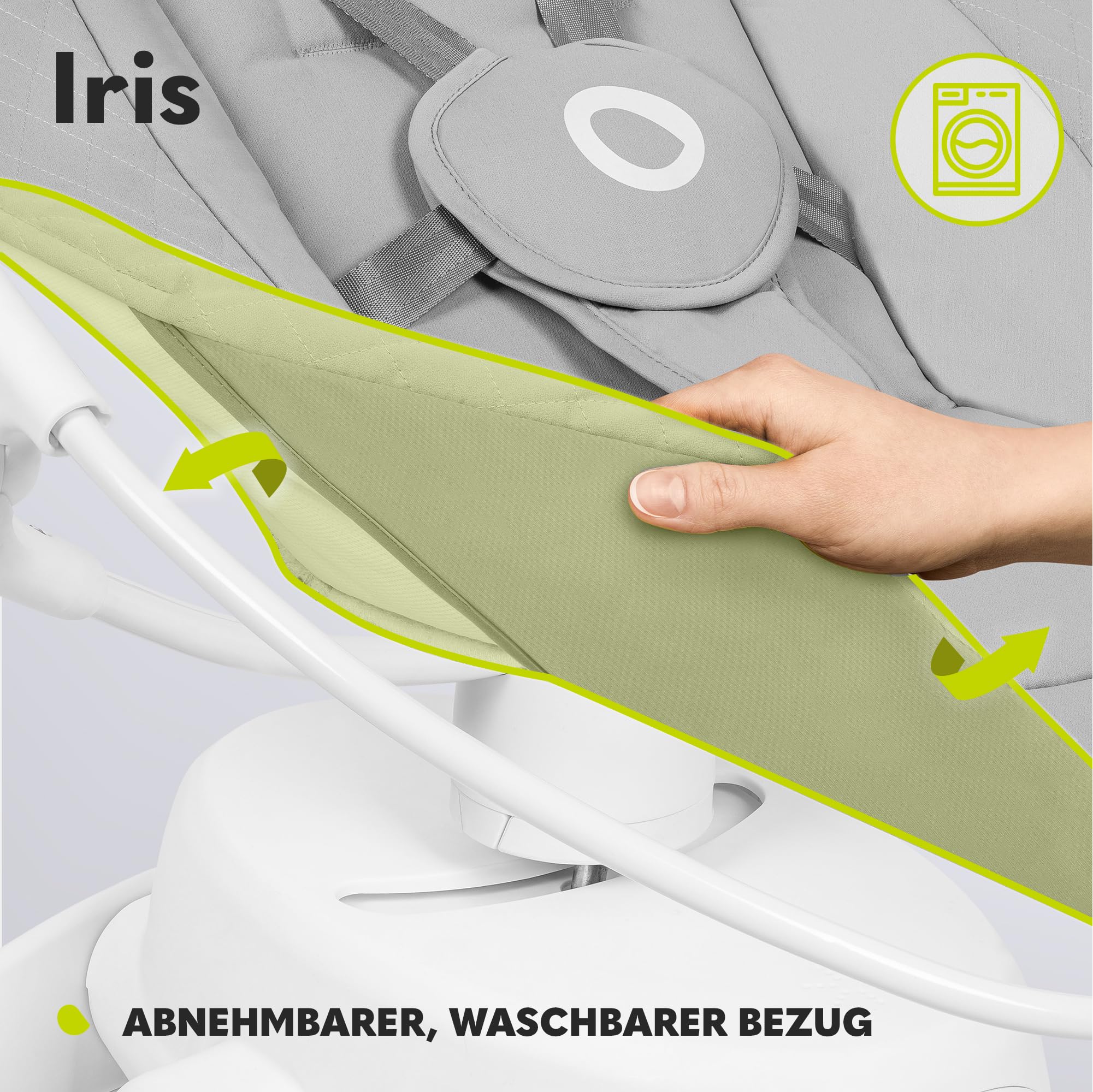 LIONELO Iris Elektrisch Babywippe 360o drehbar für Babys bis zu 9 kg | Verstellbare Rückenlehne, 5 Wiegegeschwindigkeiten Rutschfester Sicherheitsgurt, 12 Melodien Bügel mit Spielzeug Babypflege