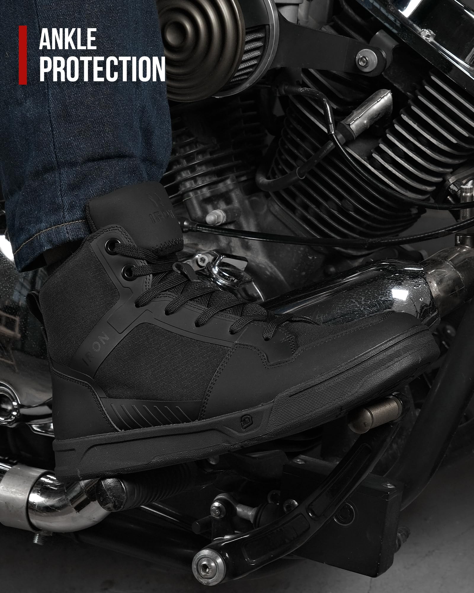 IRON JIA'S Scarpe Moto Uomo Stivali Moto Adatti a Tutte Le Stagioni, Impermeabili Antiscivolo Traspiranti alla Moda e Comodi Nero