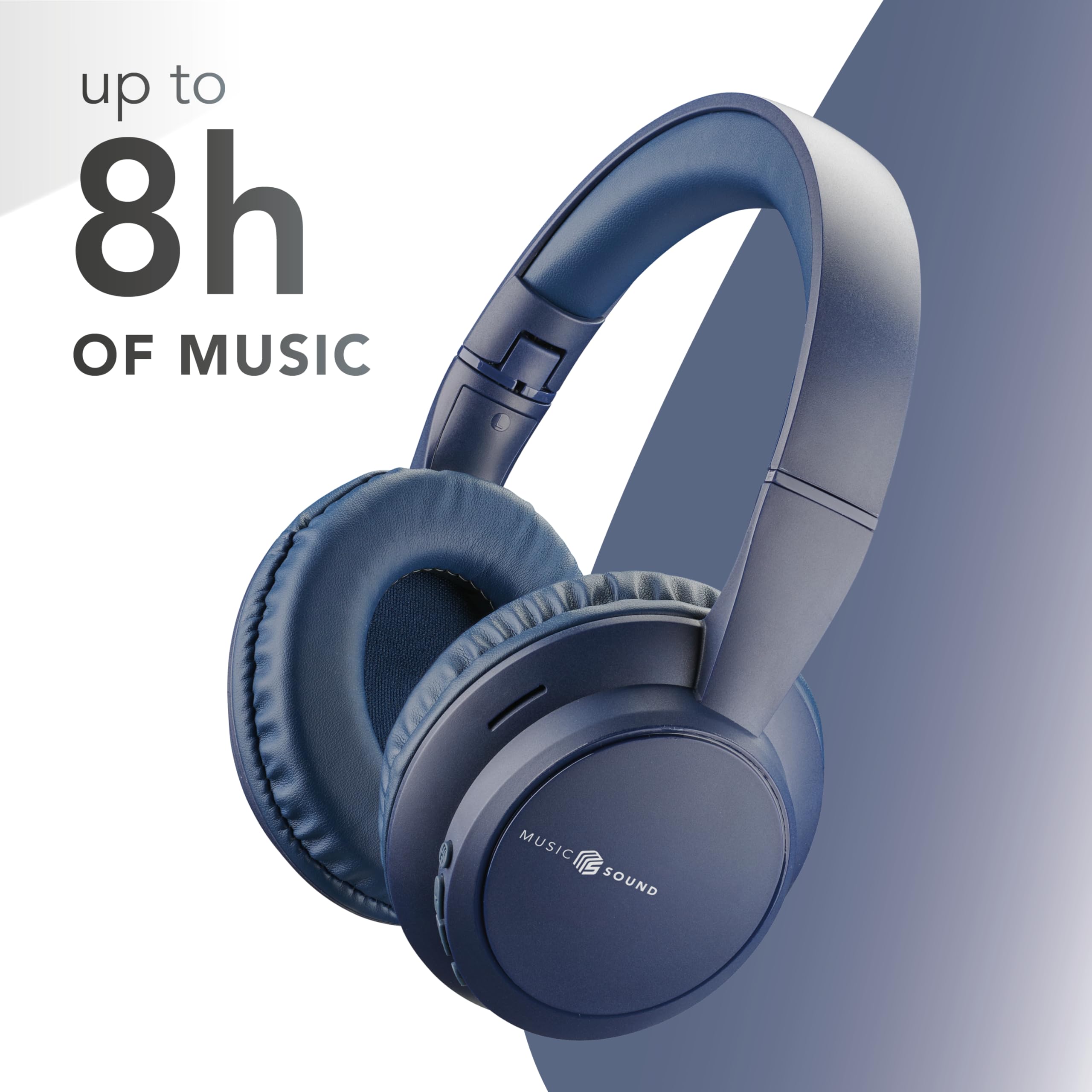 Music Sound Boost, Kabellose Around-Ear-Kopfhörer mit integriertem Mikrofon, 3 EQ-Modi, bis zu 8 Stunden Akkulaufzeit, ergonomisches Design für Musik und Anrufe, kompatibel mit Smartphones und Tablets