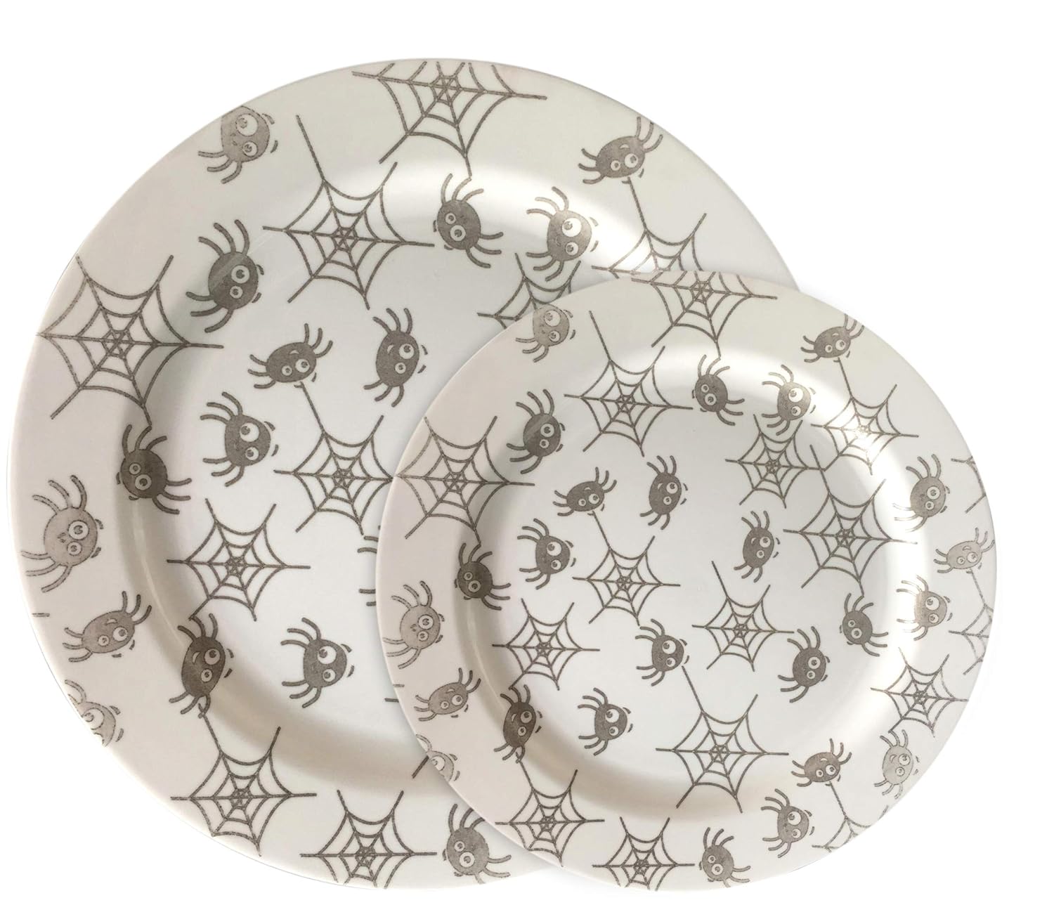 Party Joy 120-Piece Plastic Dinnerware Set | Halloween Plates | Fun Spider Webs Collection | (60) 10.25" Dinner Plates & (60) 7.5" Salad Plates | Heavy Duty Premium Plastic Plates