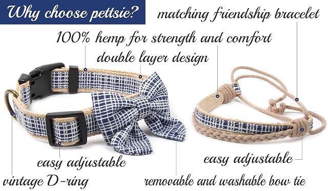 Foto 3 de 5 de pettsie Collar de Perro con Pajarita y Pulsera de la Amistad, tamaño Ajustable S y M