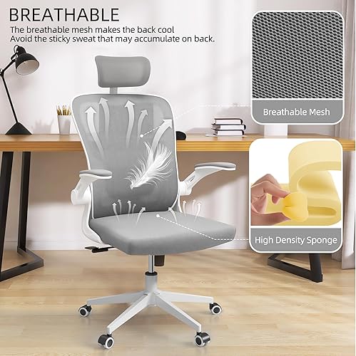 Miniatura 6 de Monhey Sillas de oficina, silla de oficina ergonómica, silla de computadora con reposacabezas ajustable, soporte lumbar, reposabrazos 2D, base de