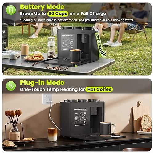 Miniatura 7 de CANDY Máquina de café espresso portátil con correa, cafetera 3 en 1, operación con un solo toque, preparación fría recargable de hasta 60 tazas,