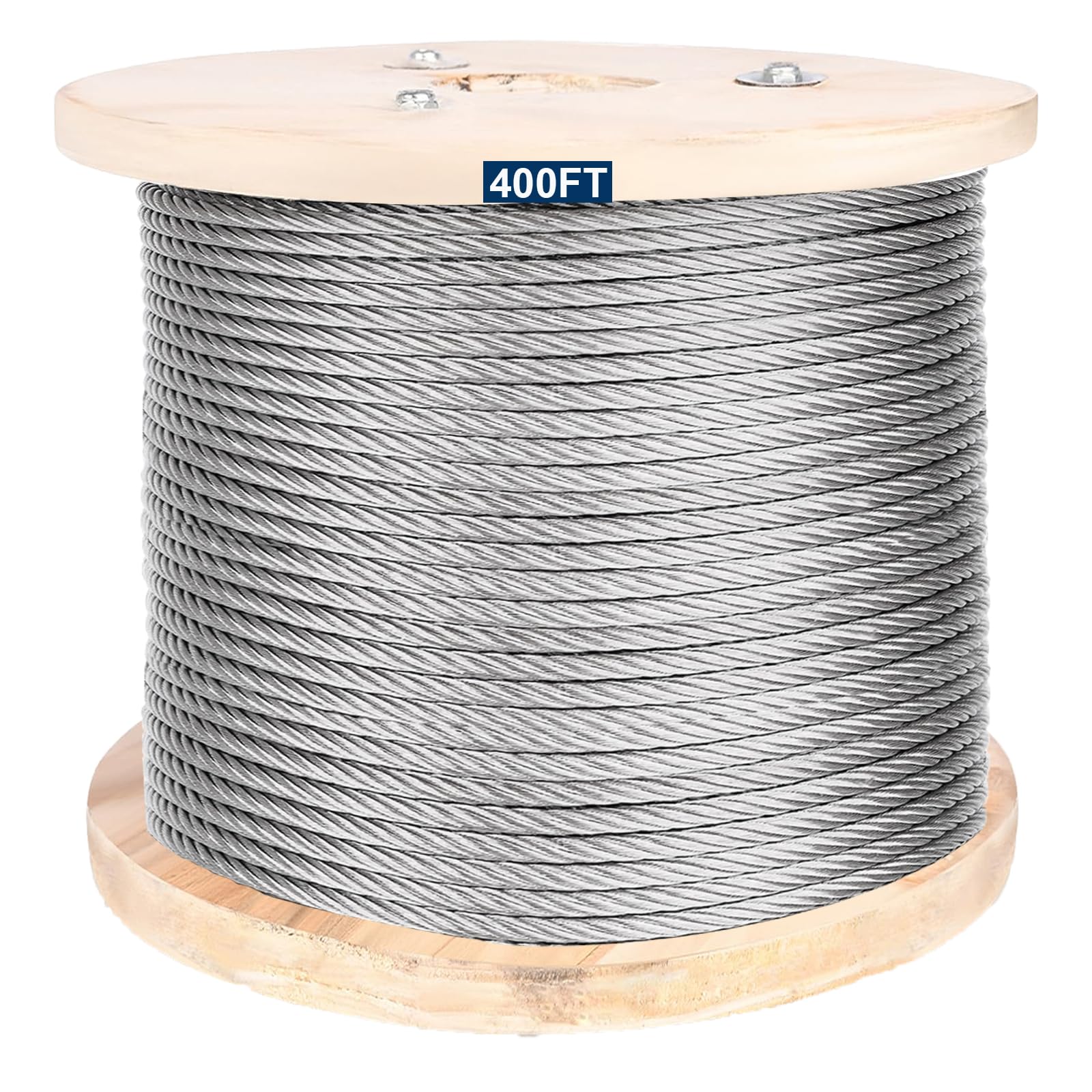 1/4" Stainless Steel Cable, 400 ft, 7X 19 Strands Wire Rope, 6400lbs Breaking Strength, Steel Aircraft Cable for Yard Zipline, Deck Railing, Boat