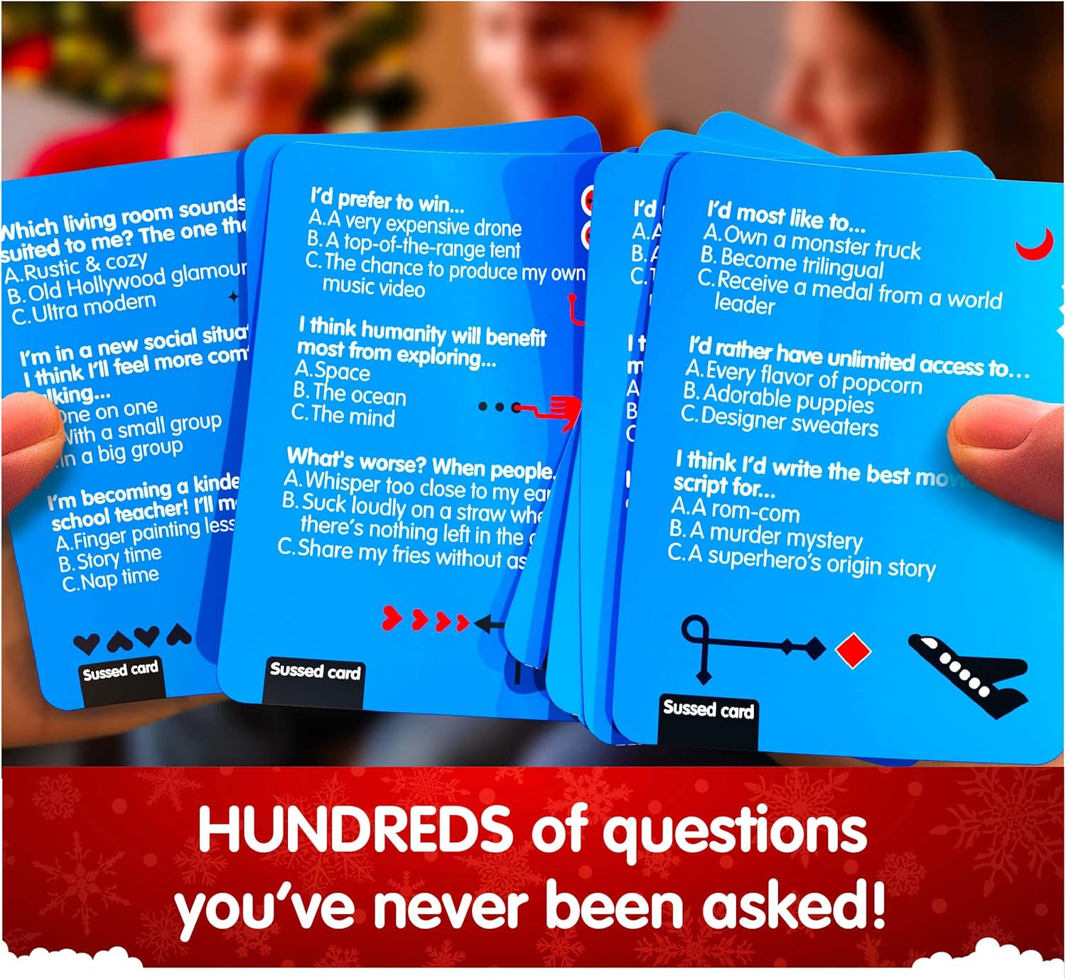 SUSSED The Wacky ‘What Would You Do?’ Card Game - Stocking Stuffer for Teens, Boys, Girls - Social Fun for Kids Ages 10+ & Adults - Great Conversation Starter - Cool Blue Deck - Image 2
