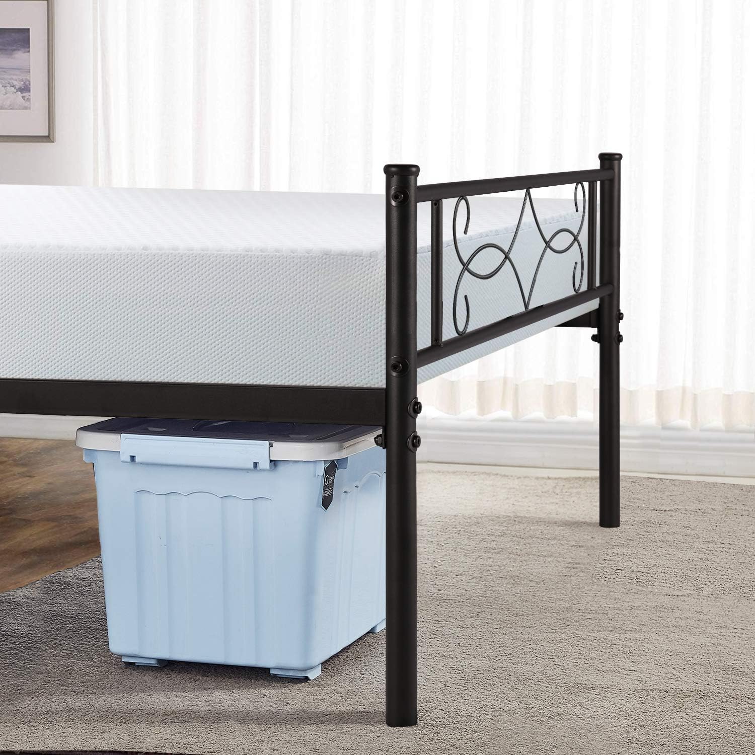 VECELO Twin Size Bed Frame Metal Platform/Mattress Foundation with headboard Footboard/Steel Slat Support/No Box Spring Needed/Easy Assembly