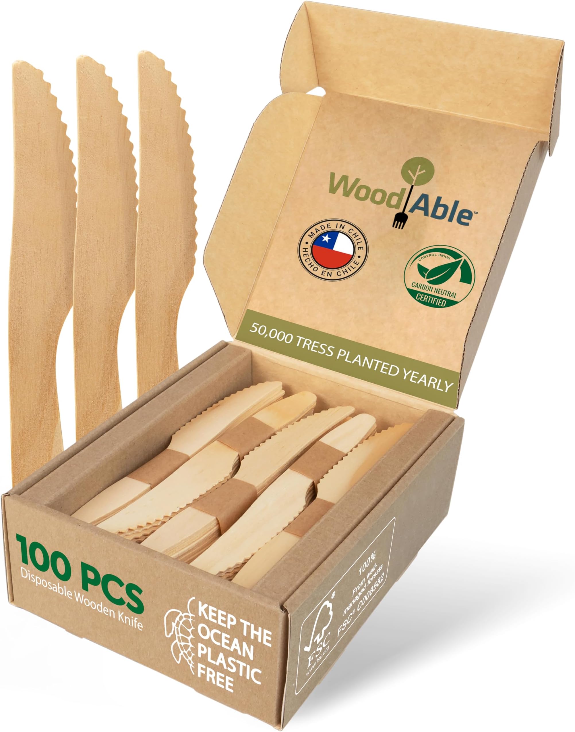 Wooden Knives, 100 Pack, 6.5 Inch, Bamboo Utensils Alternative