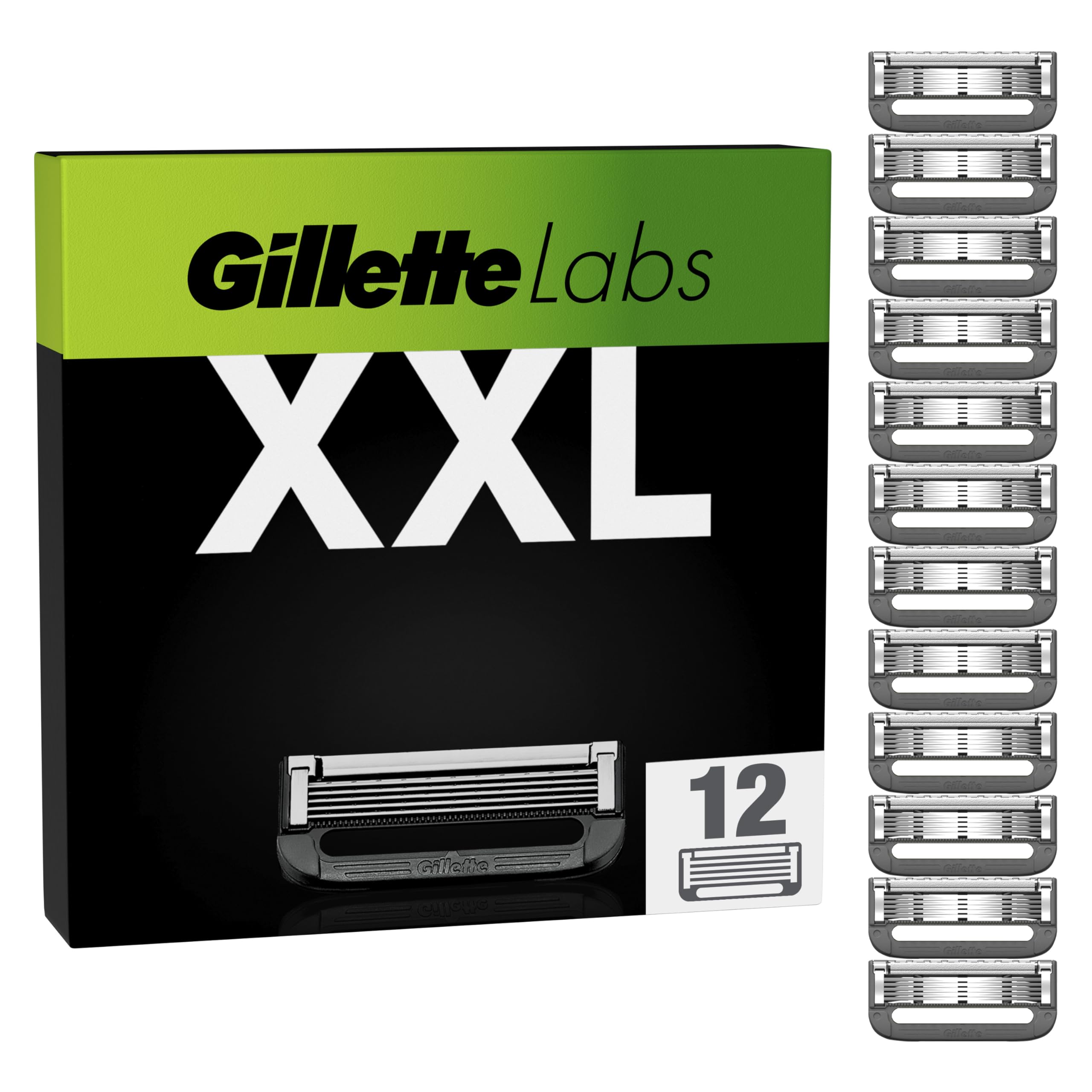 Gillette Labs Pack of 12 Men's Razor Refills, Genuine 5 Blades Ultra-Sharp, Exfoliating Bar for Gentle and Effective Shaving, Compatible with Gillette Labs Sleeves