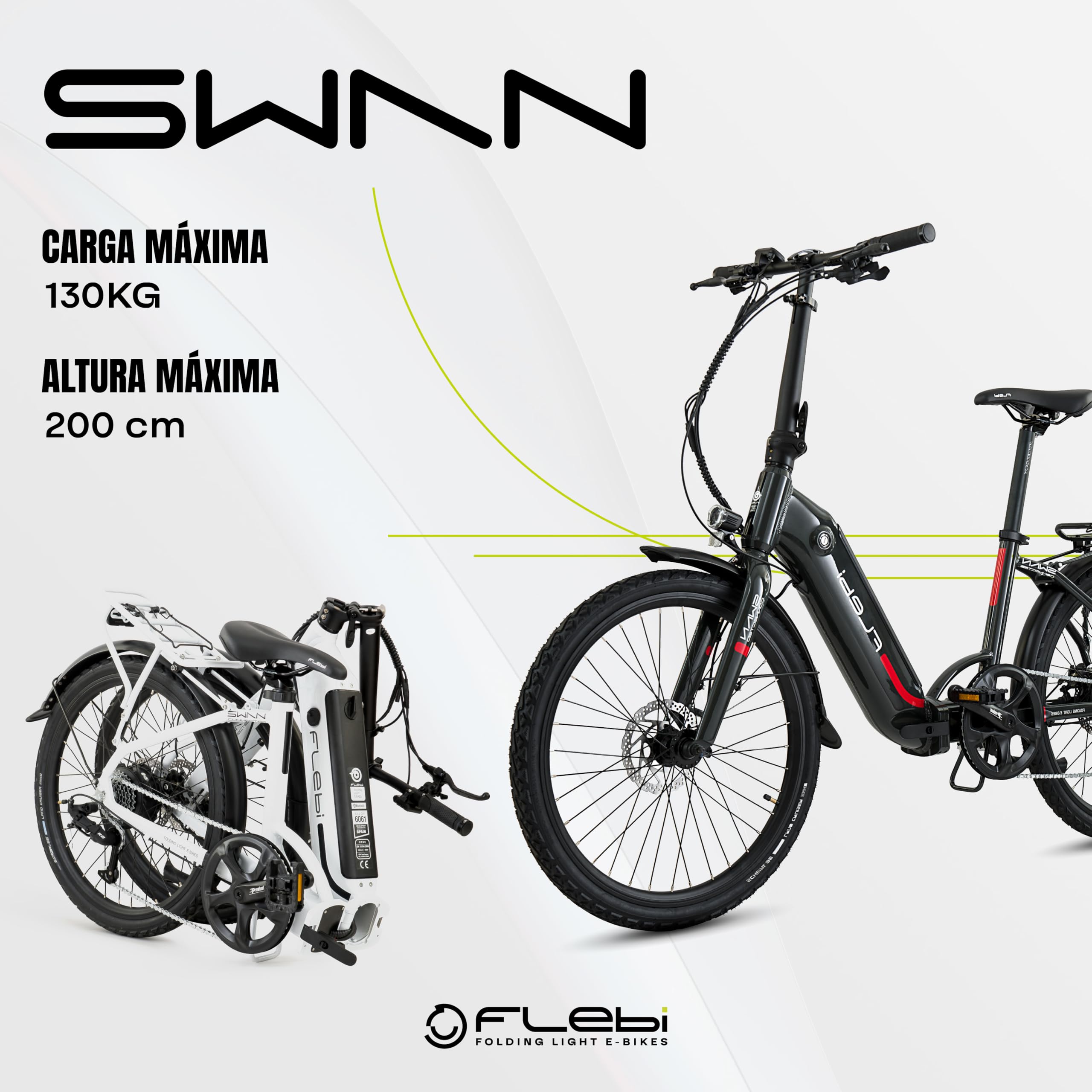 Flebi Swan Bicicleta Eléctrica Plegable 24" |Autonomía 70 km |Batería Extraíble 10.4Ah/374Wh |7 Velocidades |E-Bike Urbana Unisex Compacta Ligera Mujer y Hombre