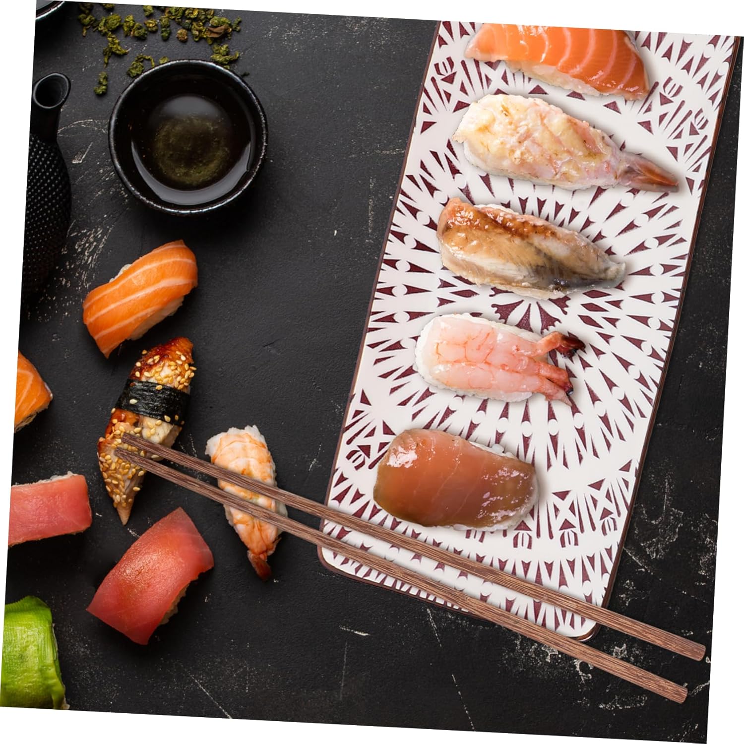 Mikinona 2sets Japanese Sushi Plate Set Sashimi Plates Sauce Bowls Chopsticks Elegant Dining Tray for Sushi Snacks Desserts for Family Gatherings and Parties