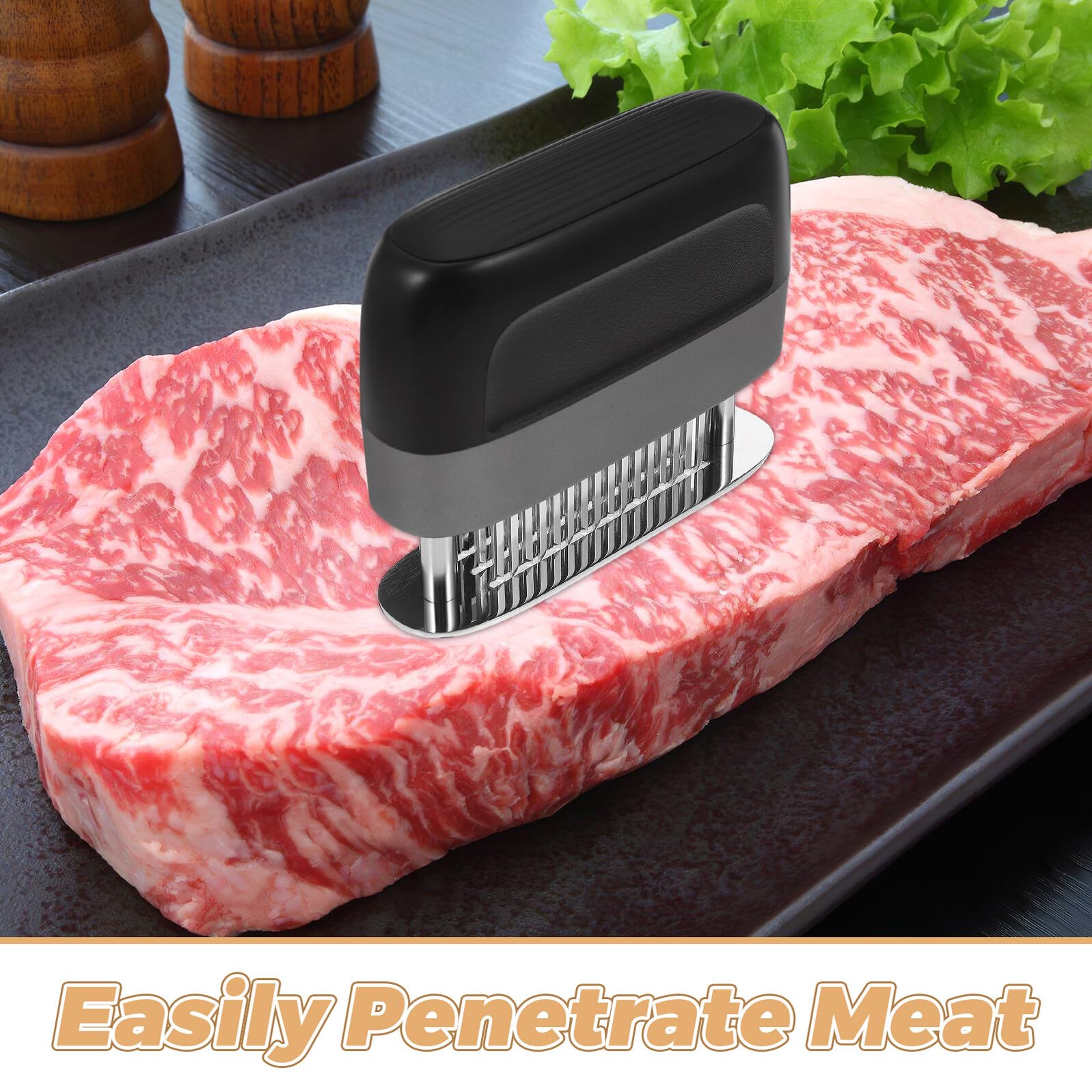 PRETYZOOM Ablandador de Carne Agujas de Acero Inoxidable Negro | Mango Plástico, para Pollo y Carne, Uso en Picnic y Camping, Diseño Compacto para Trabajo