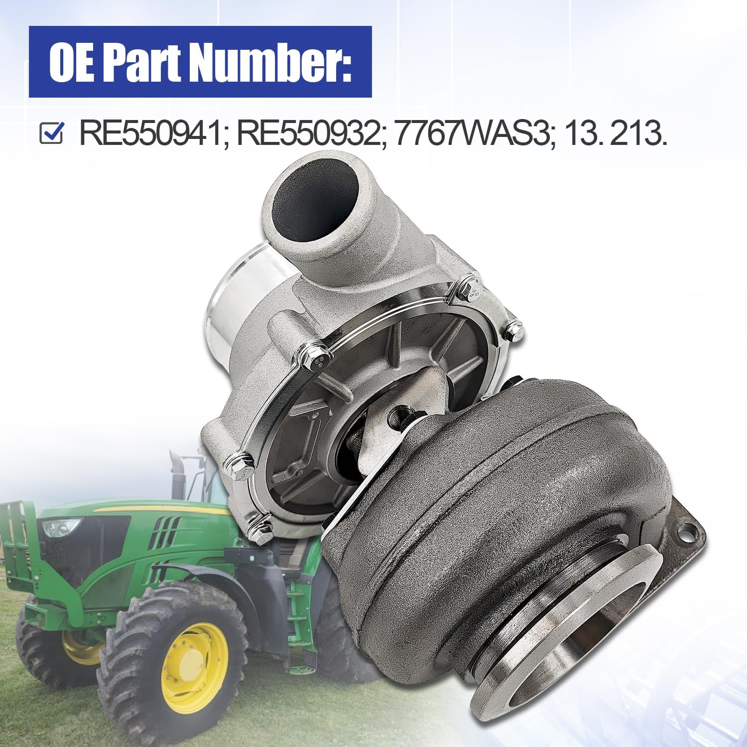 RE550941 RE550932 Turbocharger Compatible with John Deere 6.8L PowerTech Engine, Fits for John Deere 200DLC, 210G, 524K, 544K, 7330, 7430