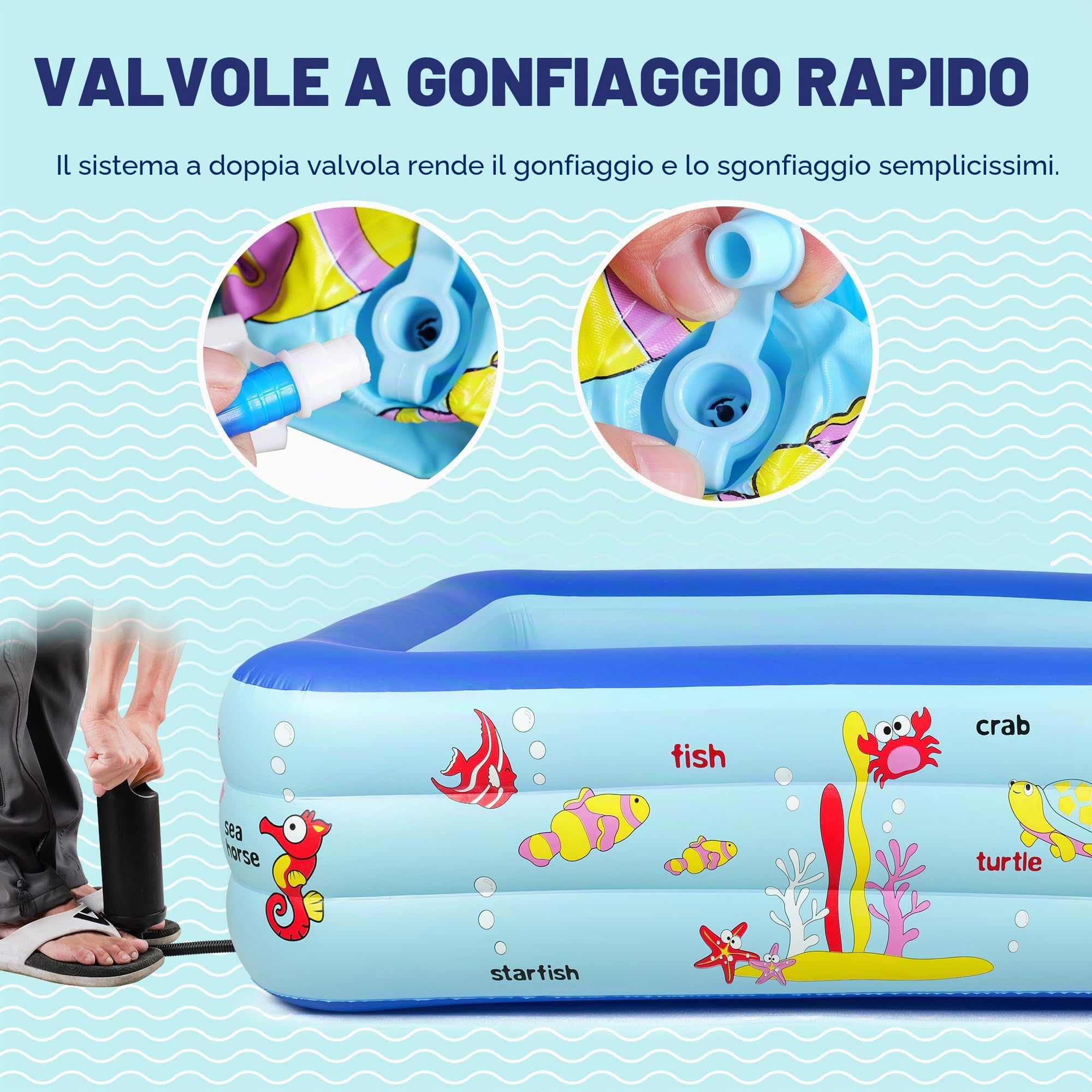 Piscina gonfiabile con pompa, 180 x 140 x 50 cm, rettangolare, in PVC resistente, facile da installare, kit di riparazione incluso, per divertimento estivo in famiglia all'aperto