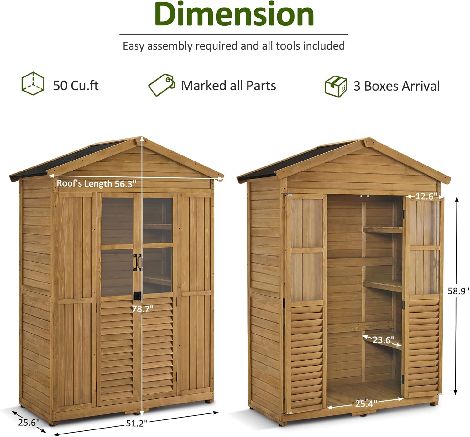 Macrout Outdoor Storage Cabinet, 78 Inches Outside Storage Shed with 6 Shelves, Wooden Garden Shed with Lockable Door for Yard Patio Lawn, 1743