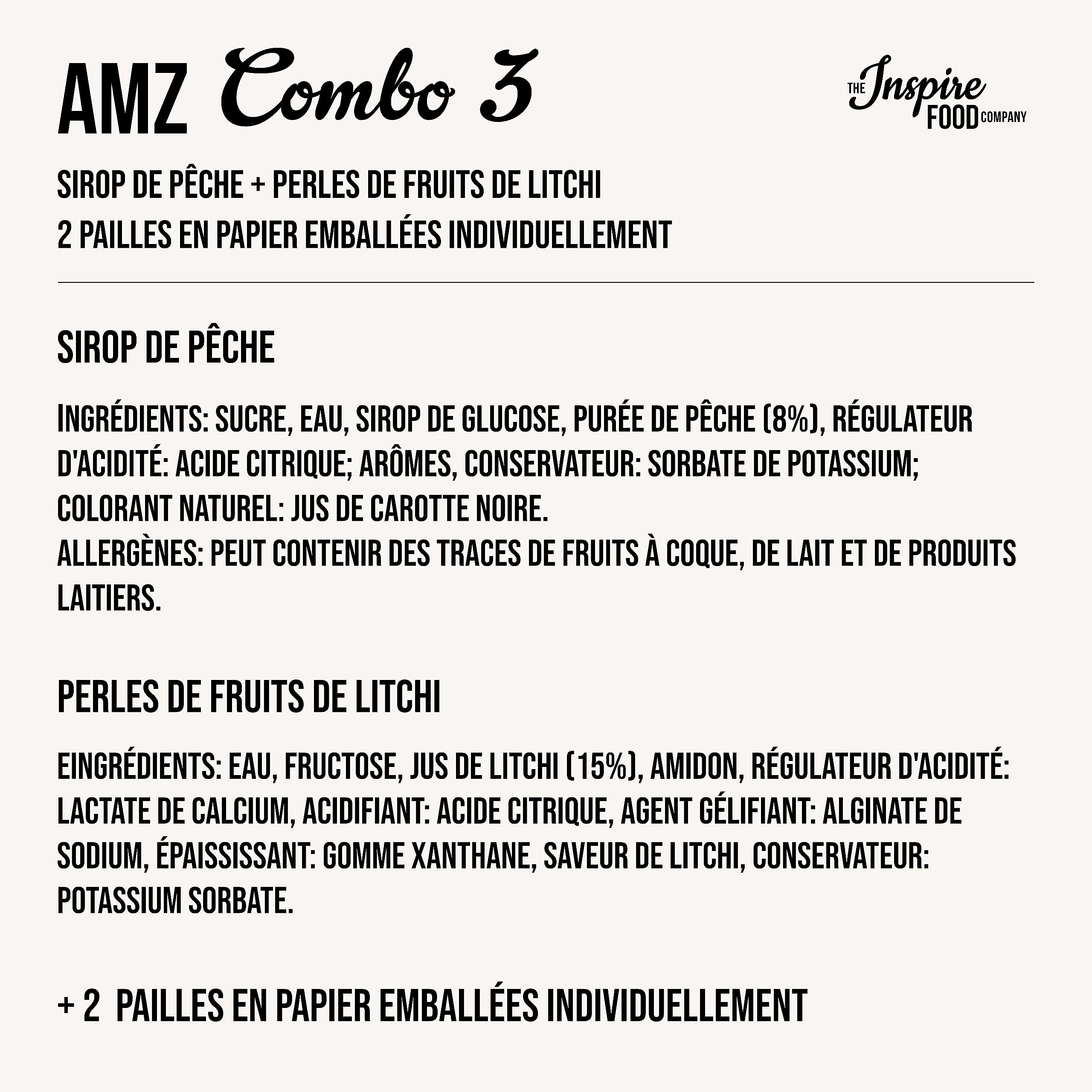 INSPIRE FOOD Kit Bubble Tea Complet | Litchi Boba & Pêche Sirop | Kit Bubble Tea avec Perles Popping Boba et Sirop - 100% vegan et sans gluten, sans colorant artificiel
