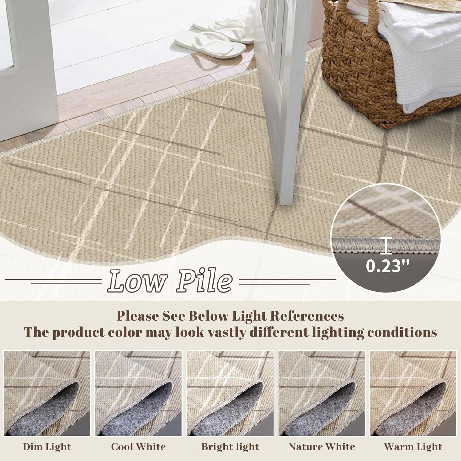 3x5 Area Rug Washable Entryway Rug Non Slip Modern Tear and Stain Resistance No Pile Lightweight Throw Rugs Carpet for Kitchen, Entrance, Foyer, Bedside, Mudroom, Beige