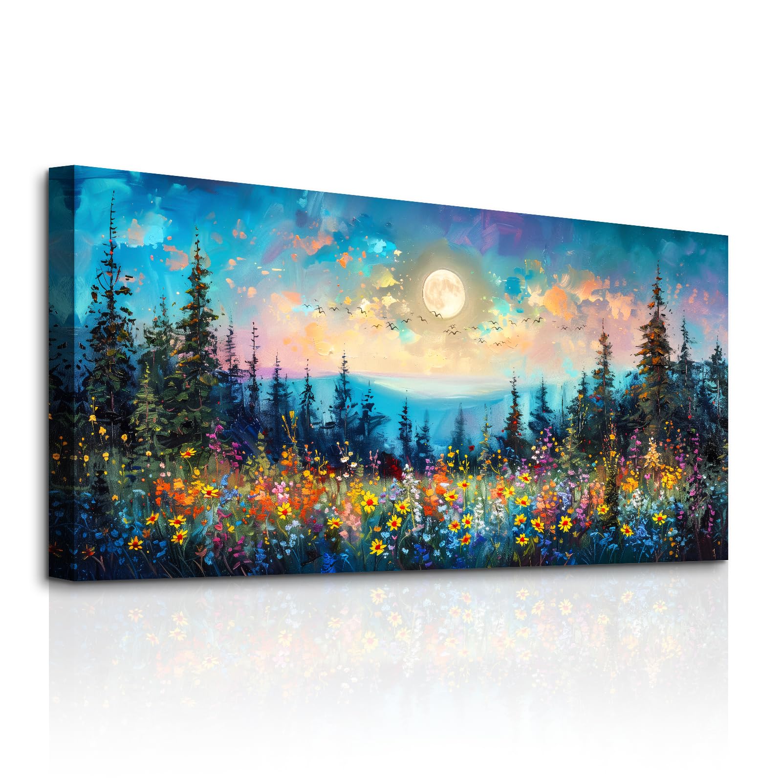 SERIMINO Wandbilder Wohnzimmer Groß, Bunte Landschaft Leinwand Bilder, Modern Wald GemäLde, Natürliche Aesthetic Wildblume Wanddekoration für Schlafzimmer Esszimmer Lobby Flur Büro 50x100 cm