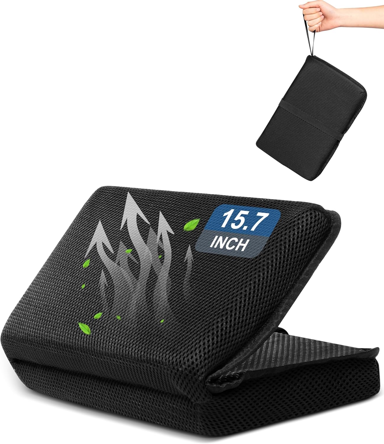 Airplane Seat Cushion Portable Travel Cushion for Comfort Foldable Stadium Pad with Breathable Fabric Seat Pad Perfect for Long Flights, Office, Bleacher, Camping Black Standard Size - 15.7''