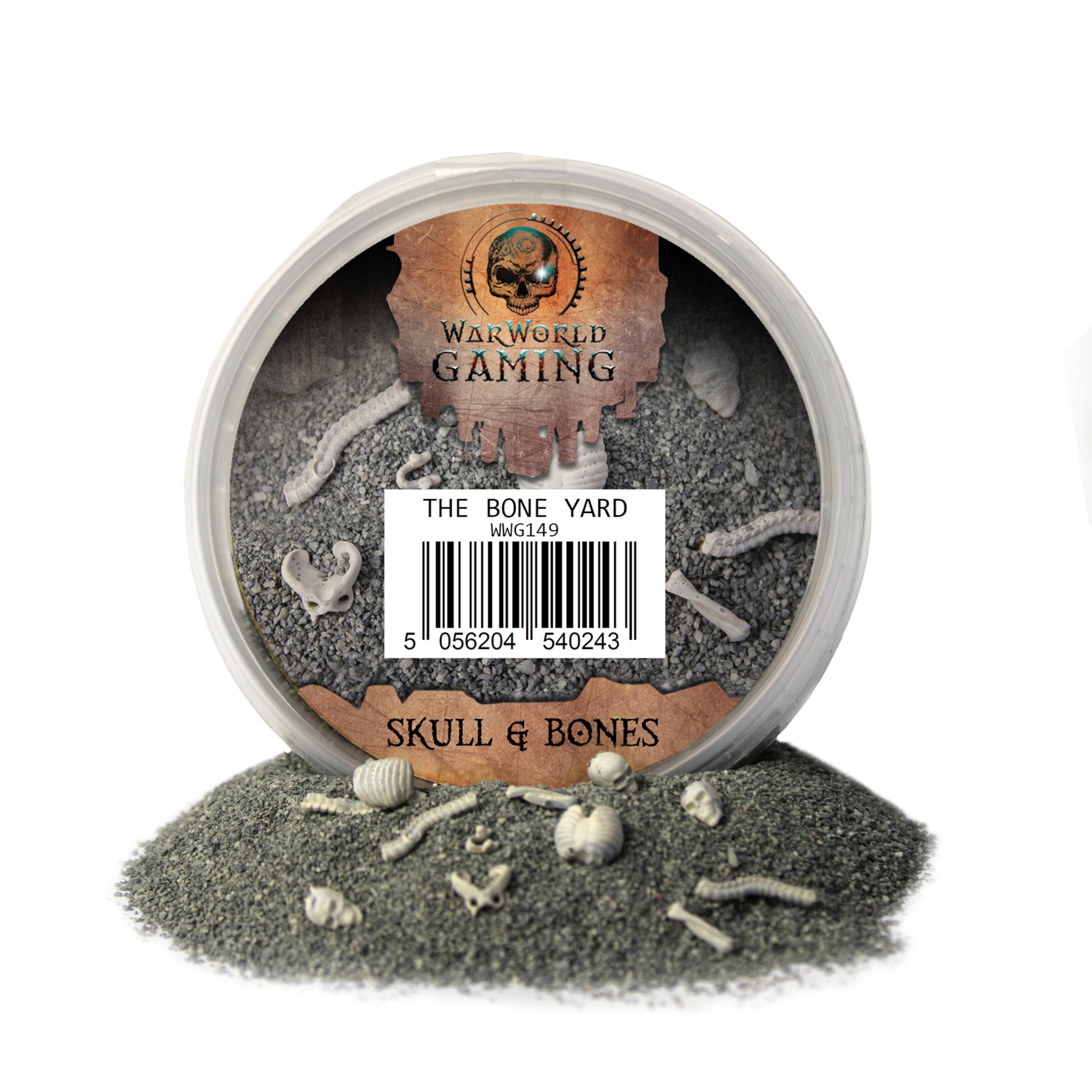 War World Gaming The Bone Yard Basing Kit – Extra Fine Dark Grey Gravel (180 ml Resealable Tub) + Skull & Bone Resin Sprue – 28 mm Wargaming