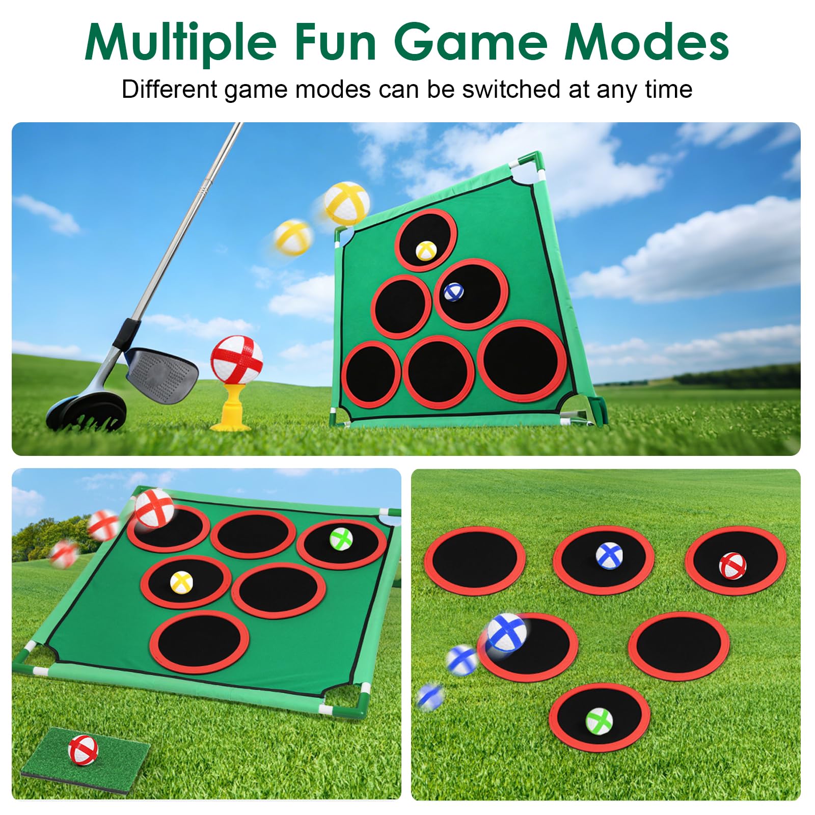 Juego de Mini Golf para Adultos y Niños, Alfombra de Práctica de Putting con 20 Bolas Adhesivas, Juego de Lanzamiento para Interior y Exterior, Incluye Bolsa