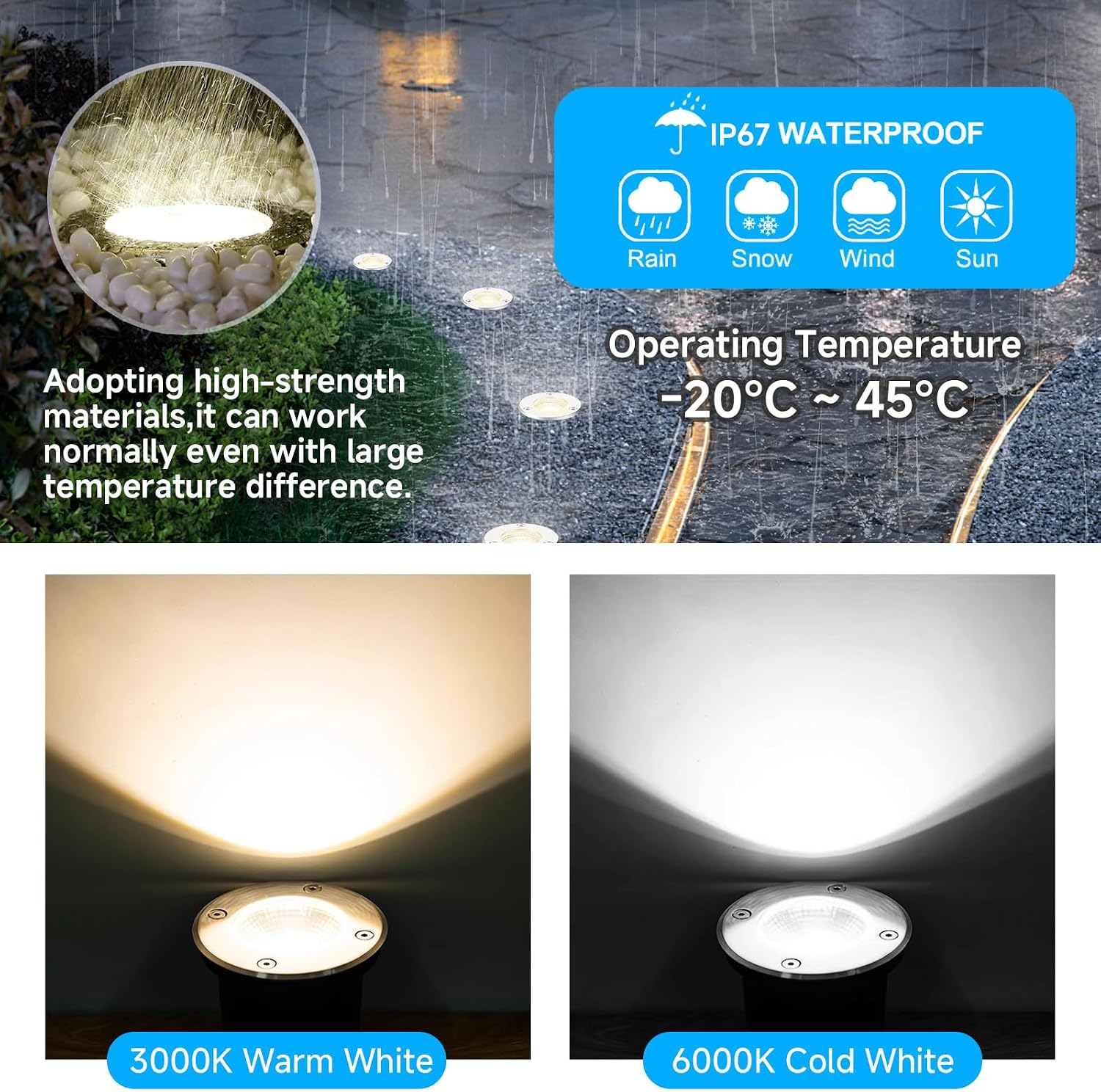 3W LED Low Voltage Landscape Lights Well Lights 12V-24V in Ground Lights IP67 Waterproof LED Landscape Lighting for Floor Driveway Deck Step Garden Lights Outdoor Set of 12 Warm White