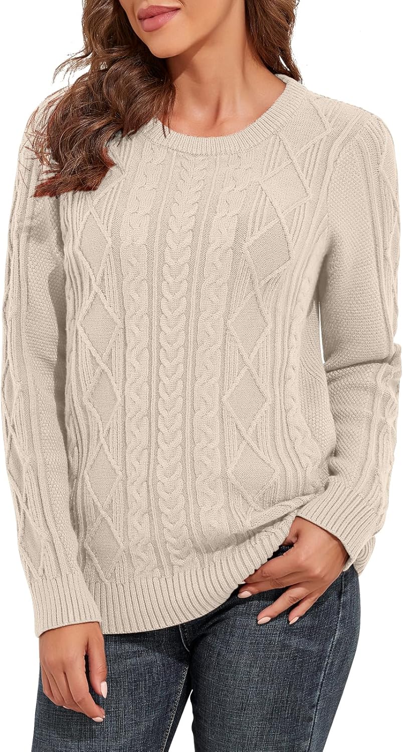 PrettyGuide Womens Cable Knit Fisherman Sweater Long Sleeve Soft Fall Casual Crewneck Pullover Tops - Image 5