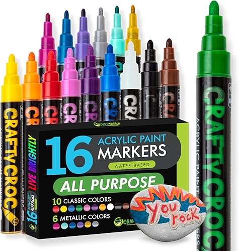 Bolígrafos de pintura acrílica para pintura de rocas, nuevos marcadores de pintura acrílica, incluye 16 marcadores a base de agua con puntas