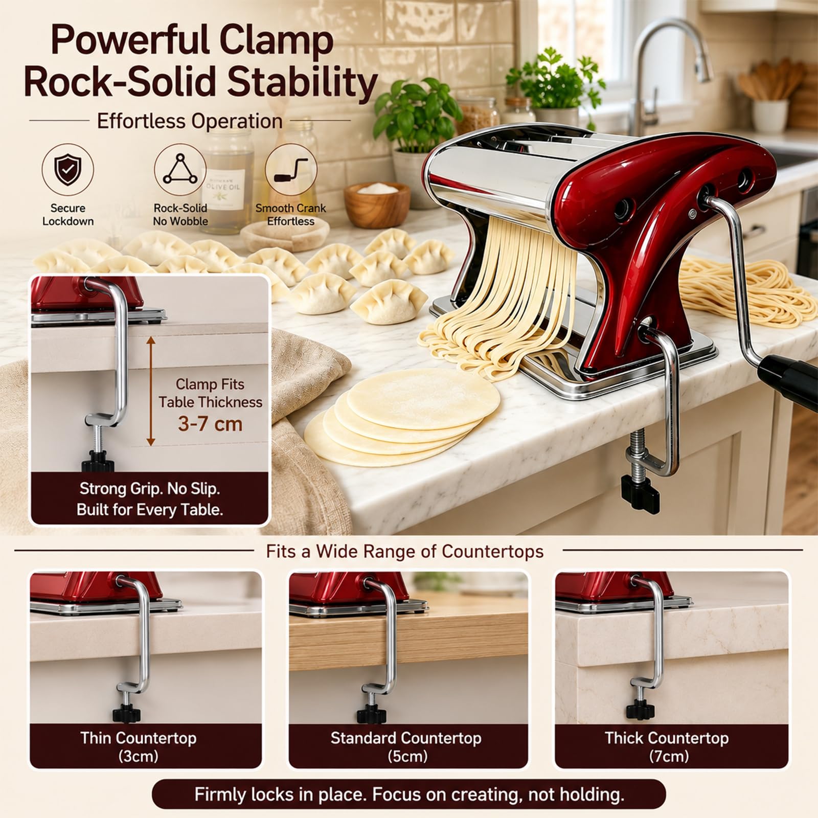 XINGYUEXUAN Máquina manual para hacer pasta, fideos, masa, acero inoxidable, con cortadores de 2 mm y 4 mm para hacer pasta casera