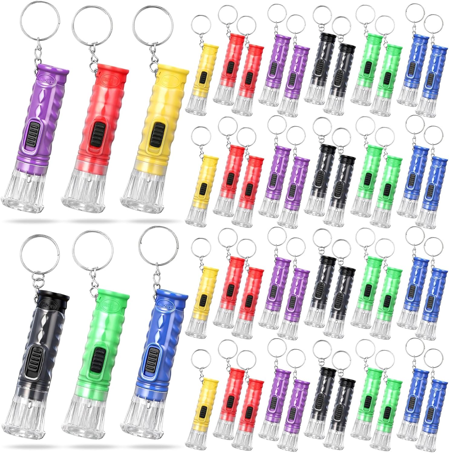 Jexine 50 Pcs Mini Flashlight Keychains Bulk with Lanyard Portable Small Plastic LED Key Chains Flashlights for Night Reading Emergency Hurricane Camping Hiking Party Favors(Multicolor,Simple)