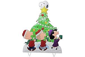 Holiday Delight: 42" Peanuts Gang Caroling Around the Tree Metal Yard Art