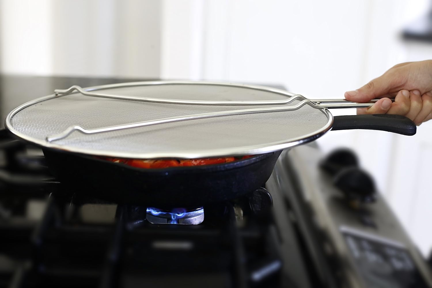 LiveFresh Premium Grease Splatter Screen for Frying Pan 13" - Stops 99% of Hot Oil Splash - Protects Skin from Burns - Splatter Guard for Cooking - Iron Skillet Lid Keeps Kitchen Clean