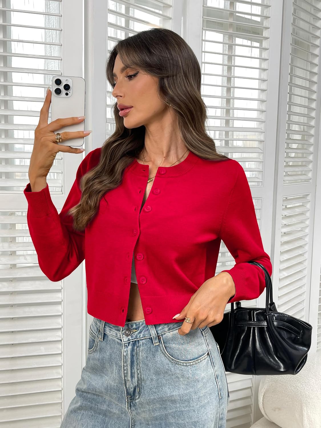 ELLEVEN Women's Cropped Cardigan Sweaters, Light Weight Knit Sweater Cute Short Button up Cardigans Trendy Fashion Clothing - Image 2