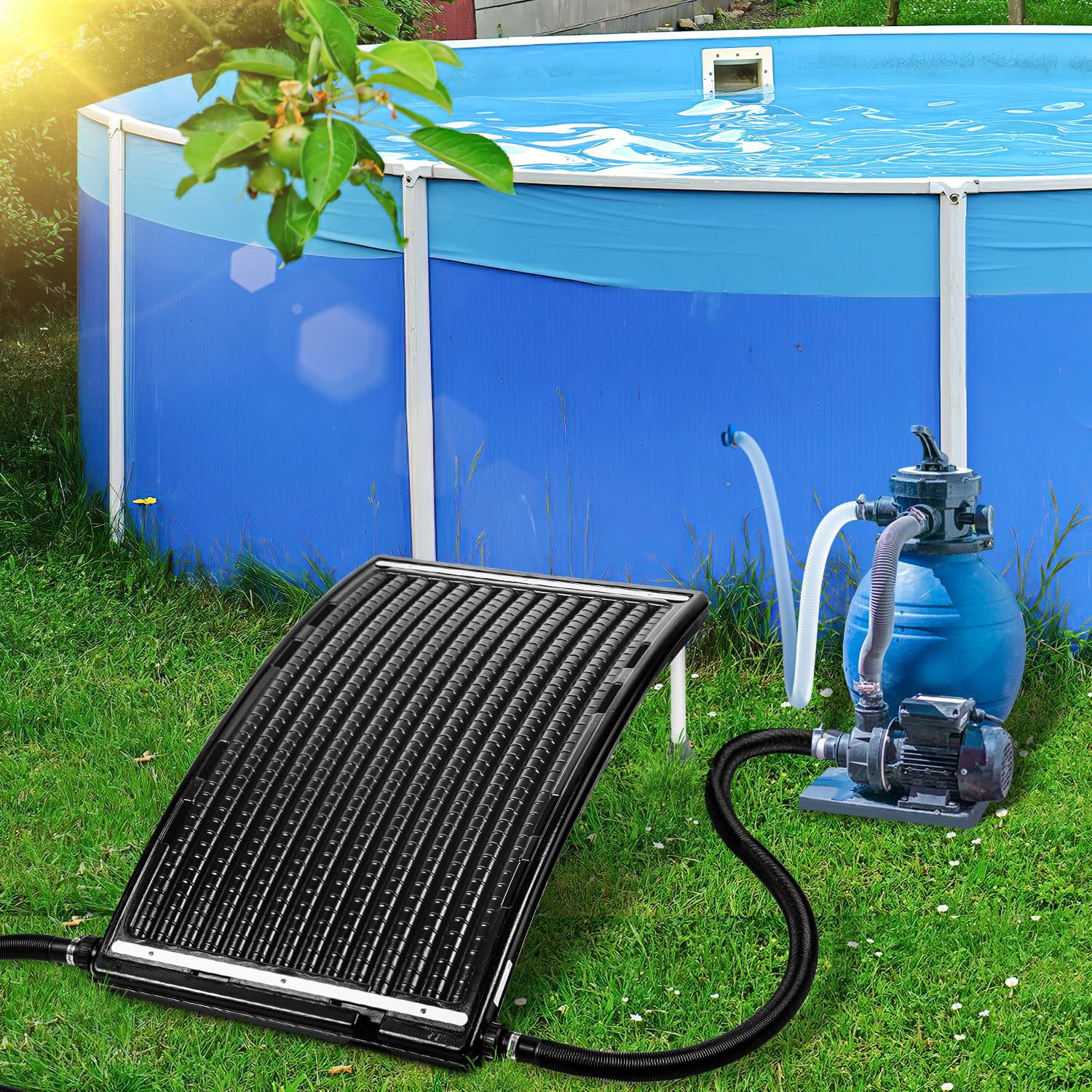Chauffage solaire pour piscine - 110 x 65 x 36 cm - Chauffage solaire 10 000 l/h - Diamètre 38-40 mm - Raccordement solaire de piscine extensible - Panneau solaire pour piscine d'eau chaude