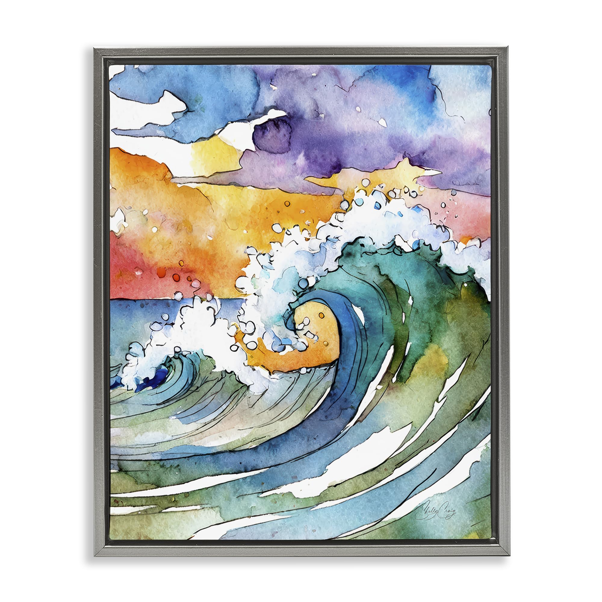 Stupell Industries Vibrant Sunrise Wave Splash 'Vibrant Sunrise Surf', Floating Frame Canvas Art, Gray, 25 X 31 Inches, Easy To Hang And Sturdy, Made In Usa, By Shelly Craig