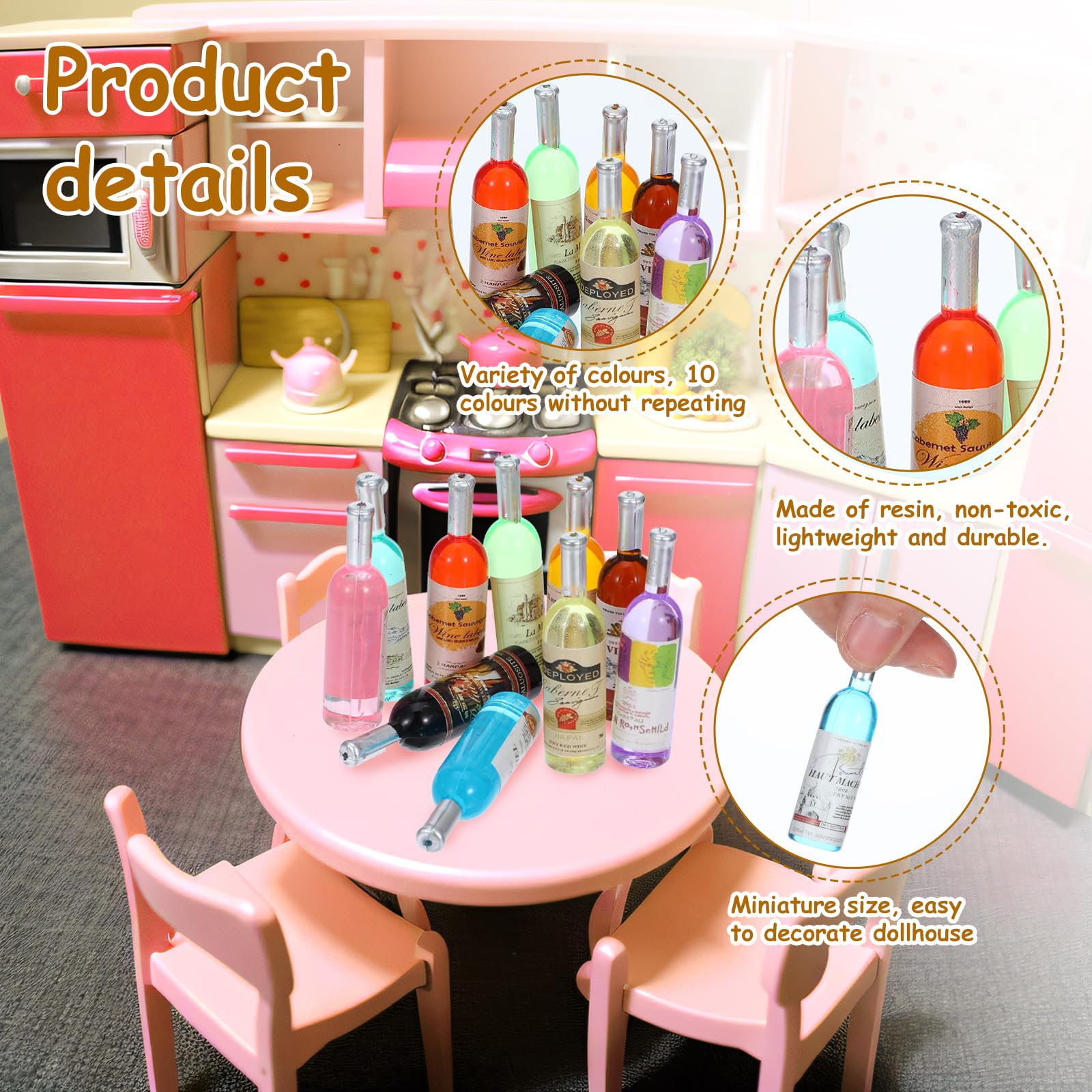 10 Pcs 1:12 Scale Mini Wine Bottles Cake Toppers Wine Drinks Decoration Beer Glass Model Doll House Accessories for Dollhouse Miniature Bottles Cake Decorations - Image 3
