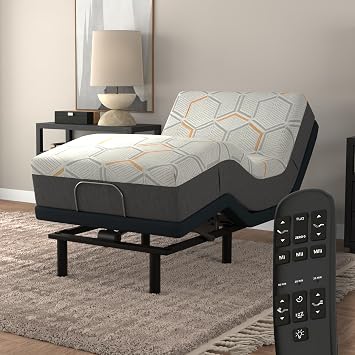 Blissful Nights e4 Twin XL Adjustable Bed Base Frame with 12" Medium Firm Copper and Gel Infused Memory Foam Mattress
