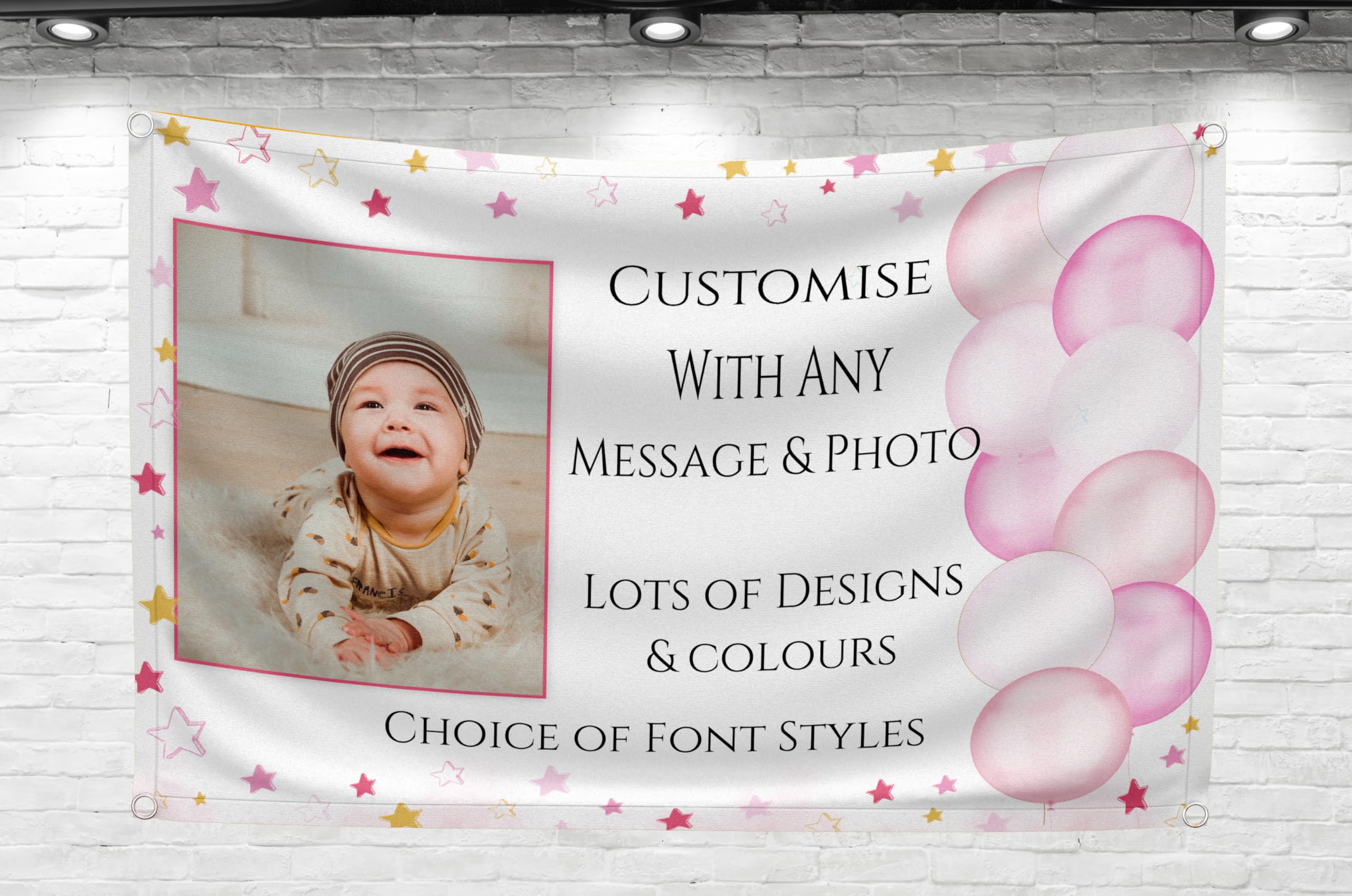Large Personalised Banner Backdrop with Photo for Girls Birthday Decorations Christening Baptism Baby Shower Hen Party Any Occasion Customised Outdoor Party (Pink & Gold Watercolour, with PHOTO)