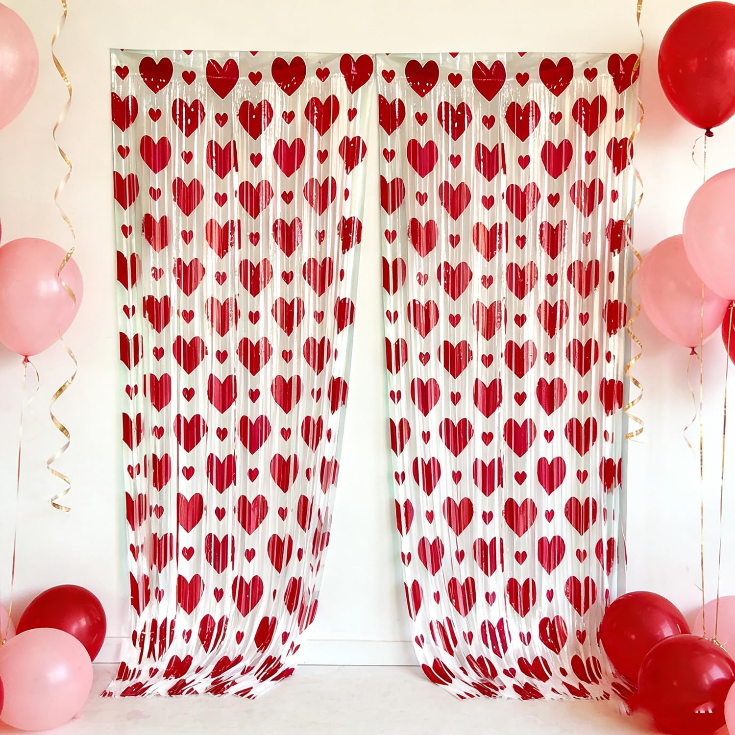 2 Pack Valentine's Day Foil Fringe Curtains 3x6ft Tinsel Streamer Backdrop