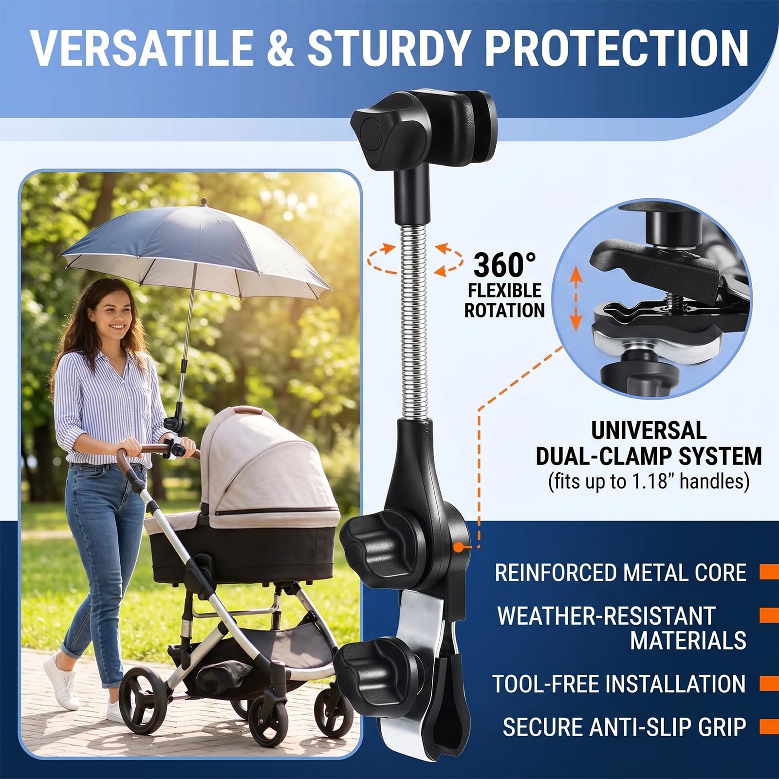 Soporte universal ajustable para sombrilla de cochecito, silla de paseo, bicicleta