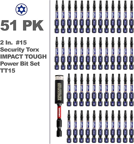 Miniatura 2 de Juego de brocas de destornillador magnético de impacto de seguridad T15 de 2 pulgadas, juego de brocas de potencia de cabeza Torx #15 de 51 piezas,