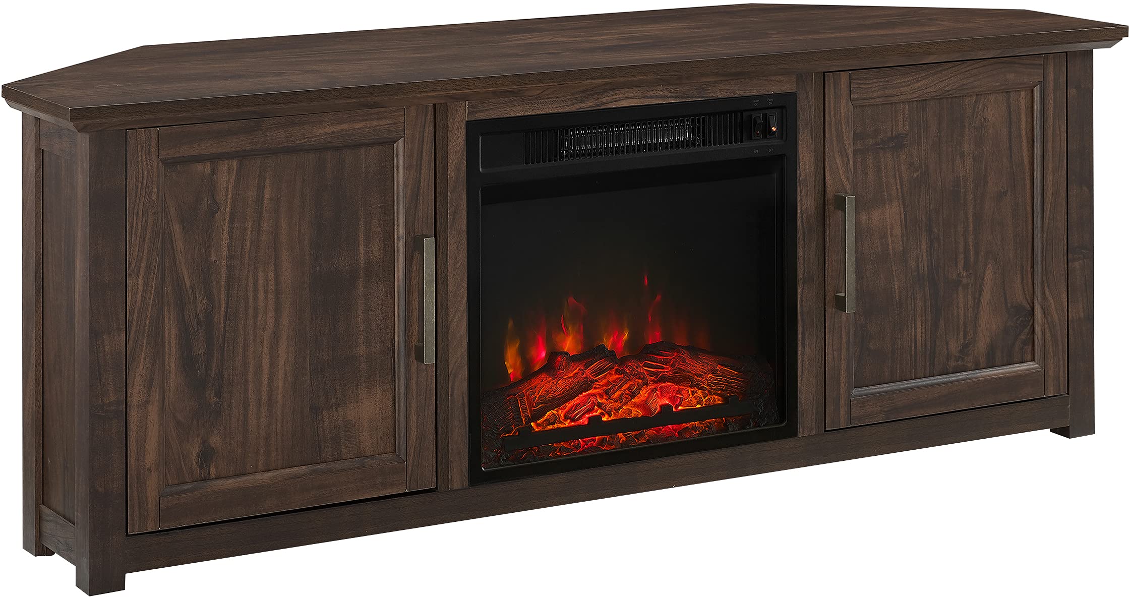 Crosley Furniture Camden Corner Fireplace TV Stand for 65+ inch TVs, Entertainment Center with Storage Shelves, Dark Walnut