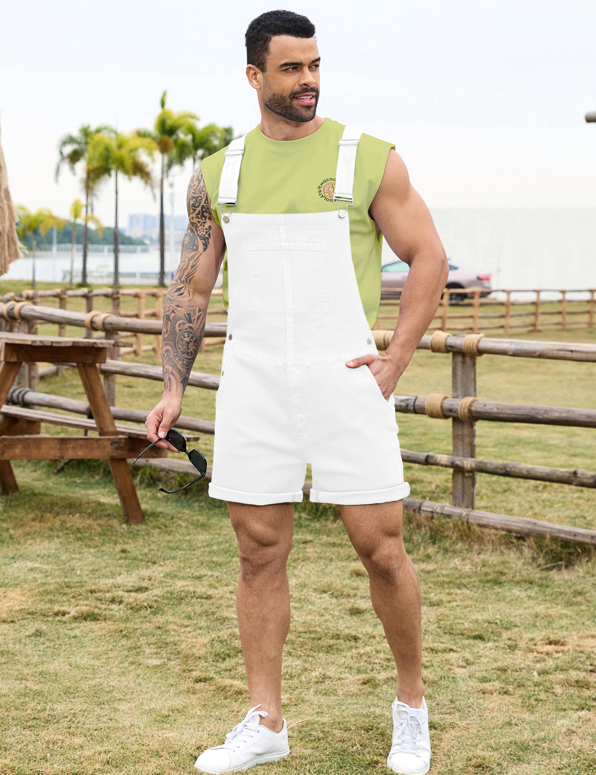 Bindefon Salopette en jean pour homme avec fermeture éclair