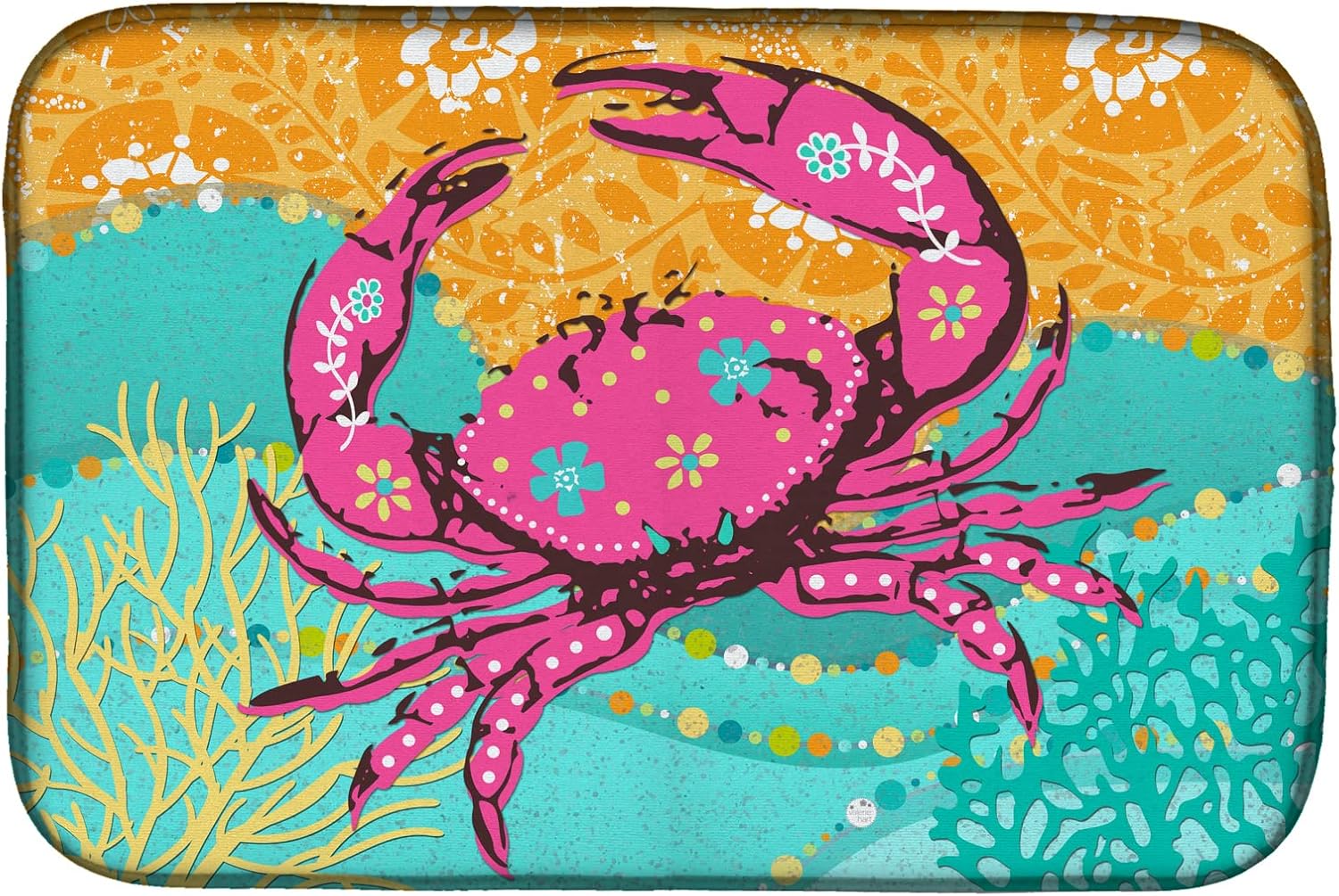 Caroline's Treasures VHA3028DDM Coastal Pink Crab Dish Drying Mat Absorbent Dish Drying Mat Pad for Kitchen Counter Dish Drainer Mat for Countertop, 14 x 21", Multicolor