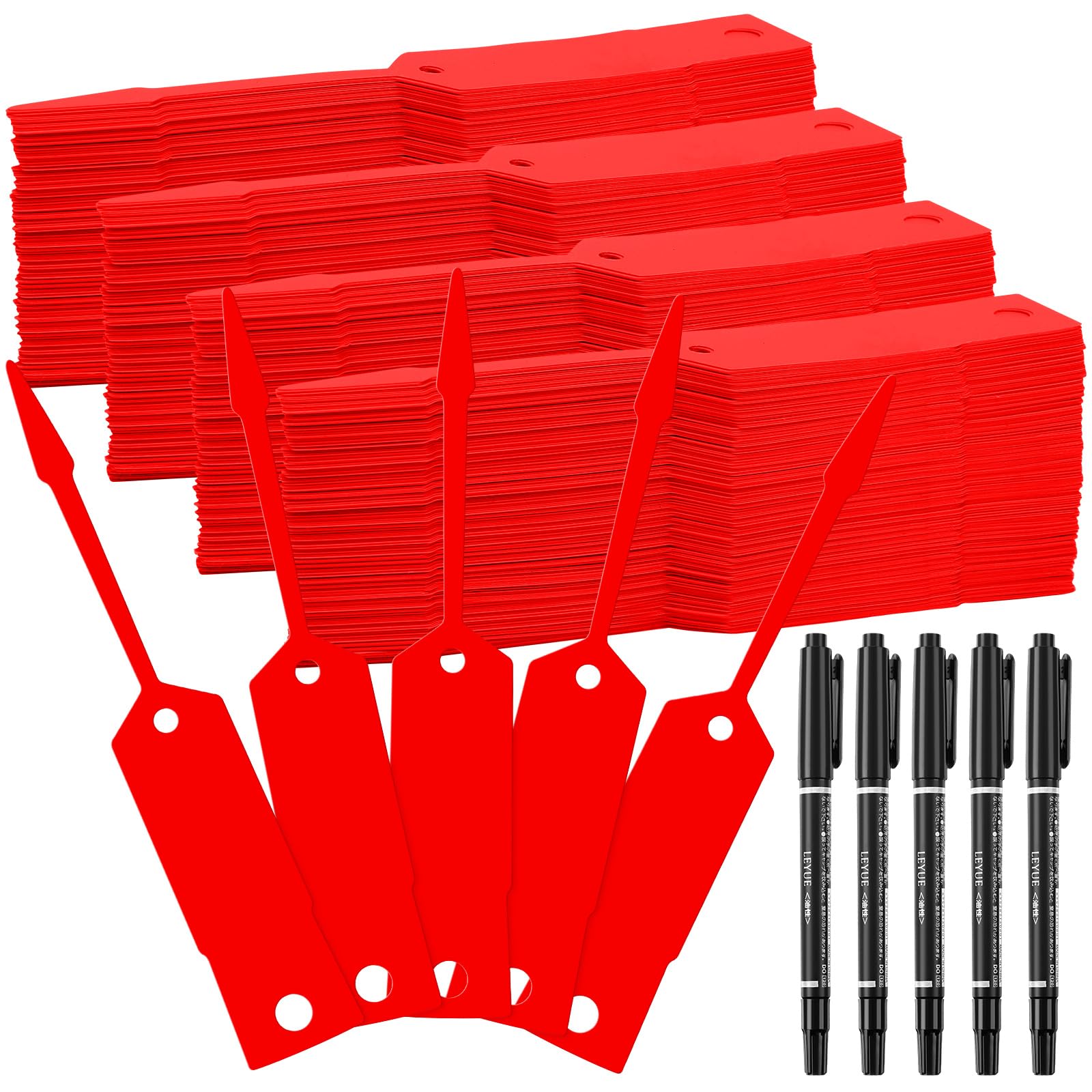 Woanger 2000 Pieces Self Locking Arrow Key Tags Car Key Labels Self Lock Identifierscar Parts Tags with 5 Pcs Black Pens for Office Automotive Shop Supplies(4 1/2 x 3/4 Inch,Red)