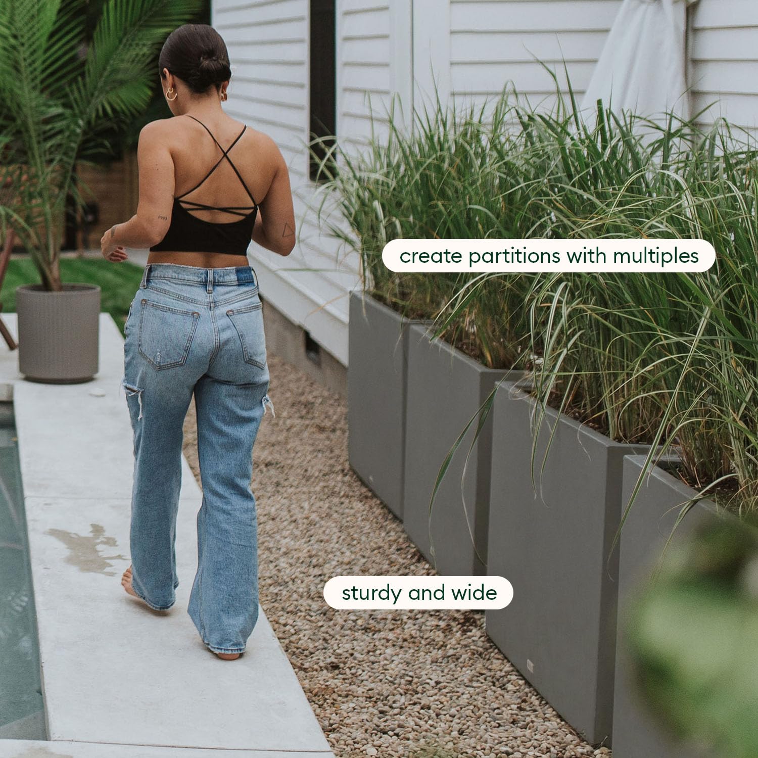 Veradek Block Series Span Plastic Planter - Tall Rectangular Planter for Indoor or Outdoor Patio/Porch | Durable All-Weather with Removable Insert Bucket | Modern Design for Plants, Flowers, Garden: Gray Short