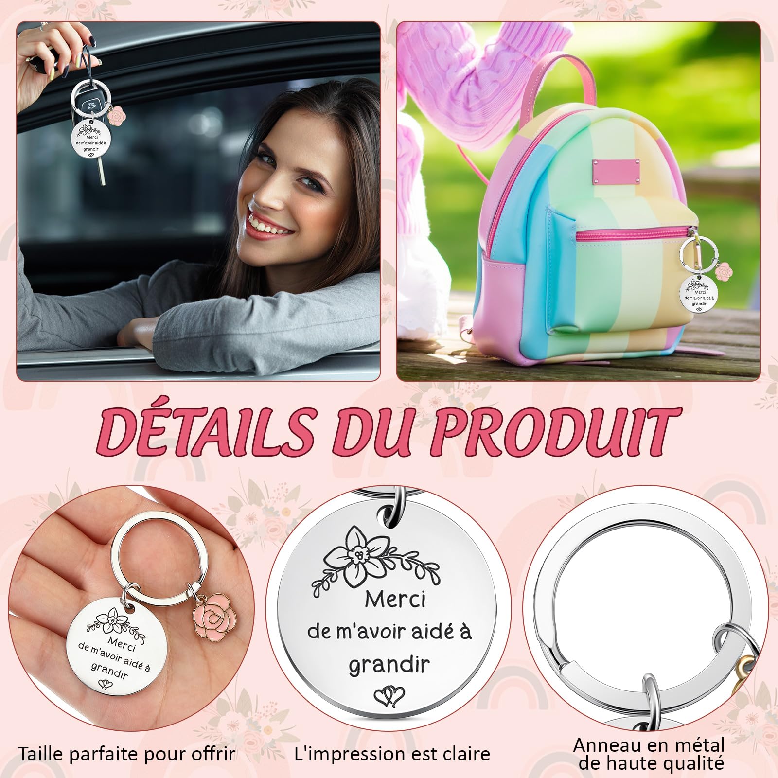 Cadeau de Remerciement pour Maîtresse Professeur 4 Pièces Trousse de Maquillage Porte-Clés Carte Arc-en-Ciel avec Enveloppe